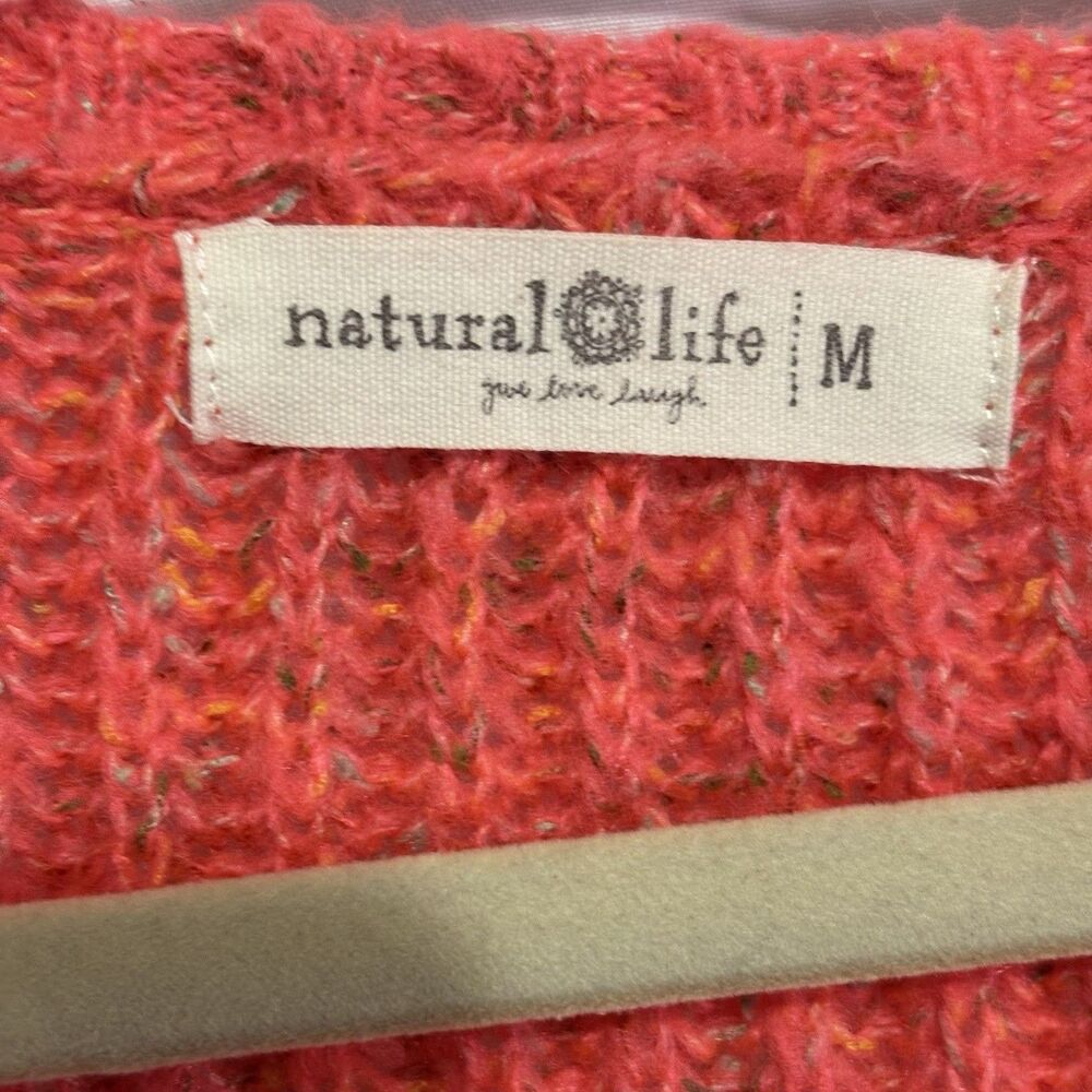 Natural Life Womens Orange Marled Ribbed V-Neck Knit Pullover Sweater Sz M Beach - Picture 4 of 6